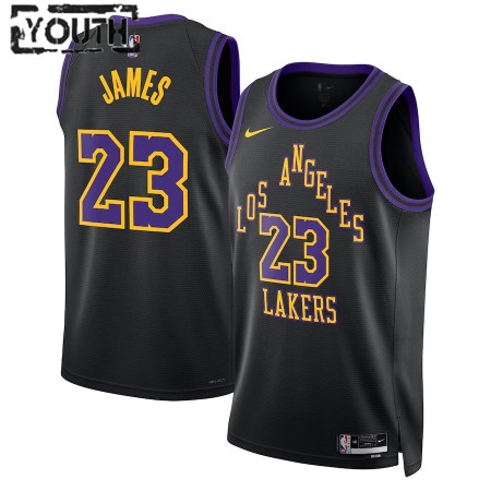Maillot Enfant Los Angeles Lakers Lebron James 2023-24 Nike City Edition Noir Swingman